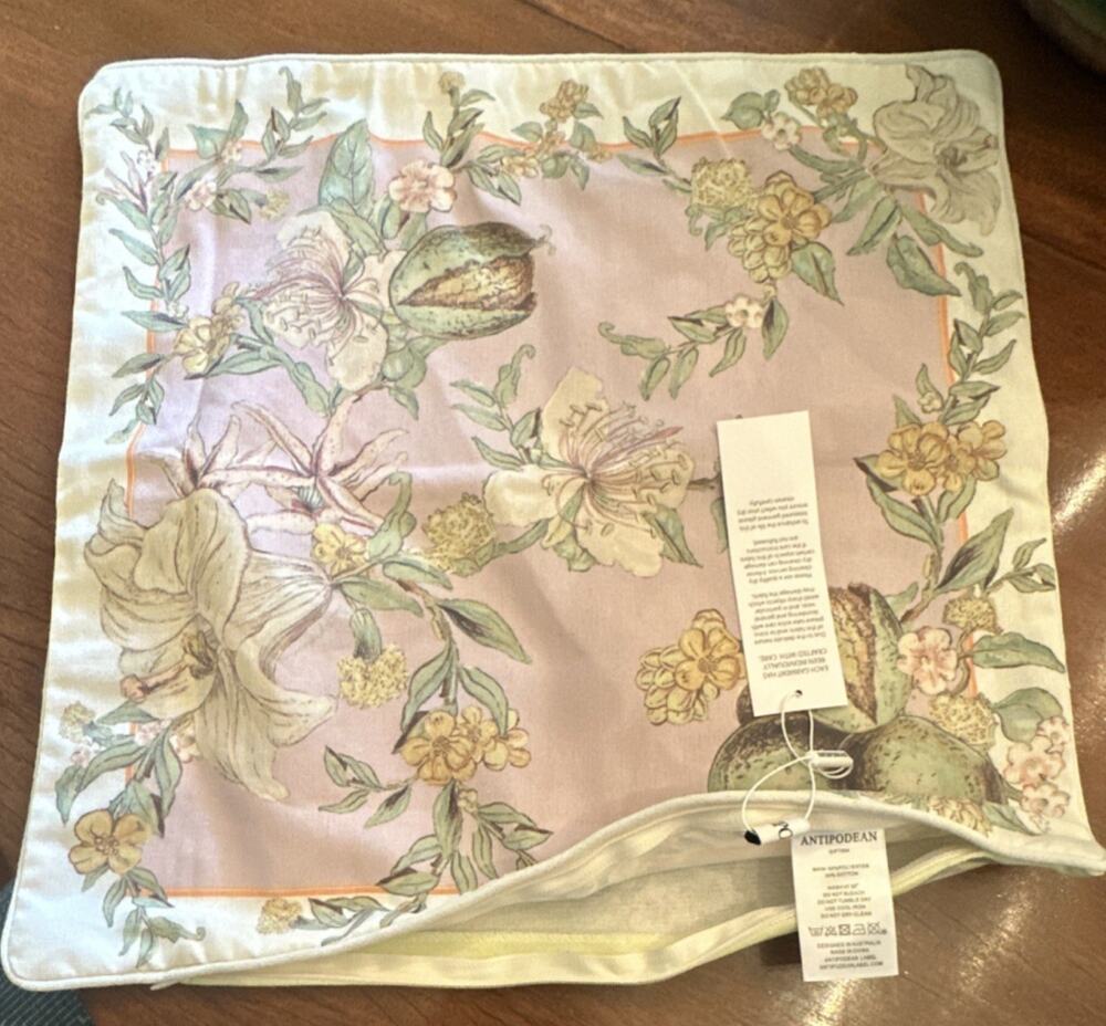 NWT ANTIPODEAN 100% Cotton Standard Pillow Sham Floral Pink Yellow Green White